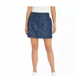 Orvis Travel Skort Blue Embossed Print Pull On Built In Short Zip Pockets Size L